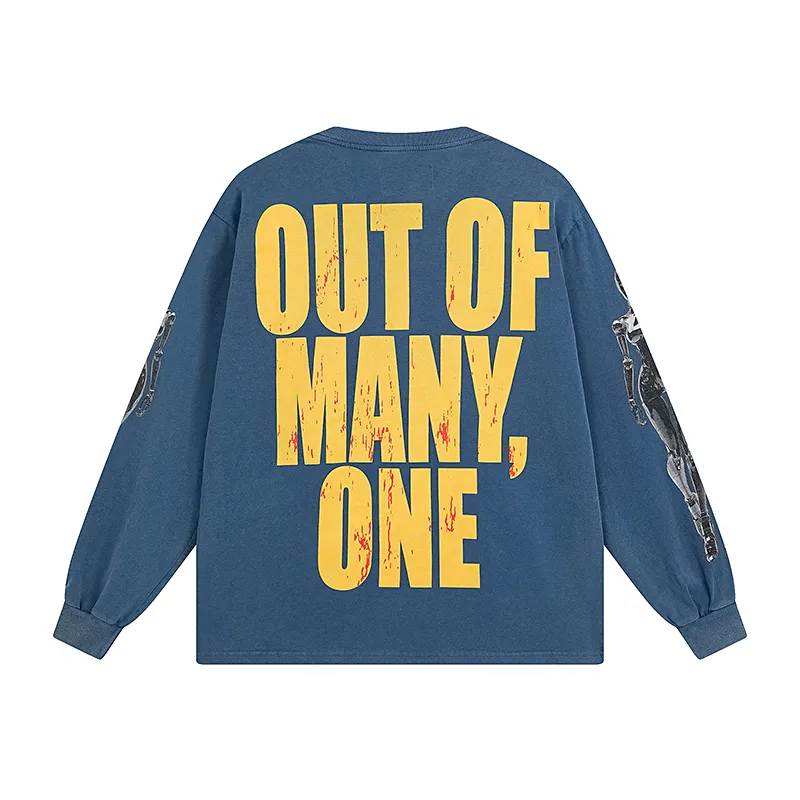 1096# P160 Washed Style Real Shot Godspeed American Fashion Rock Street Retro Washed Distressed Printed Pure Cotton Short Sleeves Fabric: 270g 32 Count Fine Cotton Double Yarn Pure Cotton Color: Washed Black Washed Blue Code Number: S M L XL