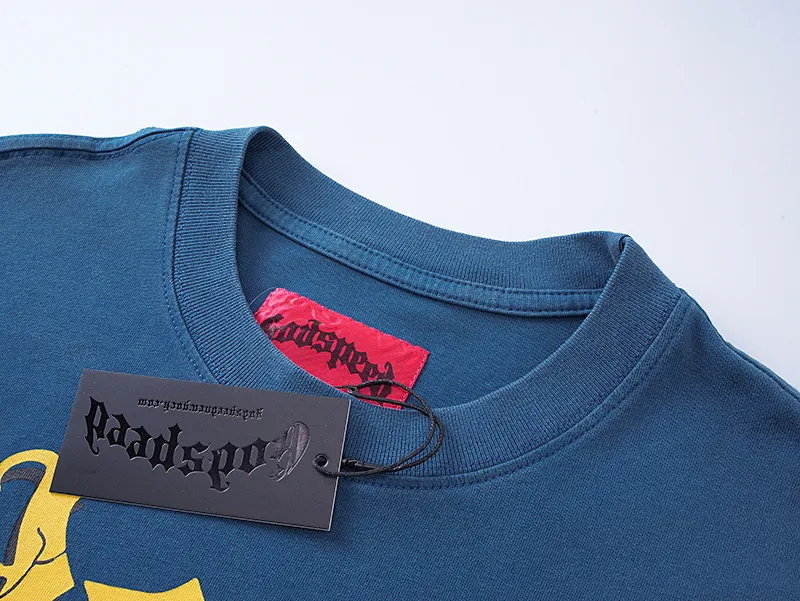 1096# P160 Washed Style Real Shot Godspeed American Fashion Rock Street Retro Washed Distressed Printed Pure Cotton Short Sleeves Fabric: 270g 32 Count Fine Cotton Double Yarn Pure Cotton Color: Washed Black Washed Blue Code Number: S M L XL