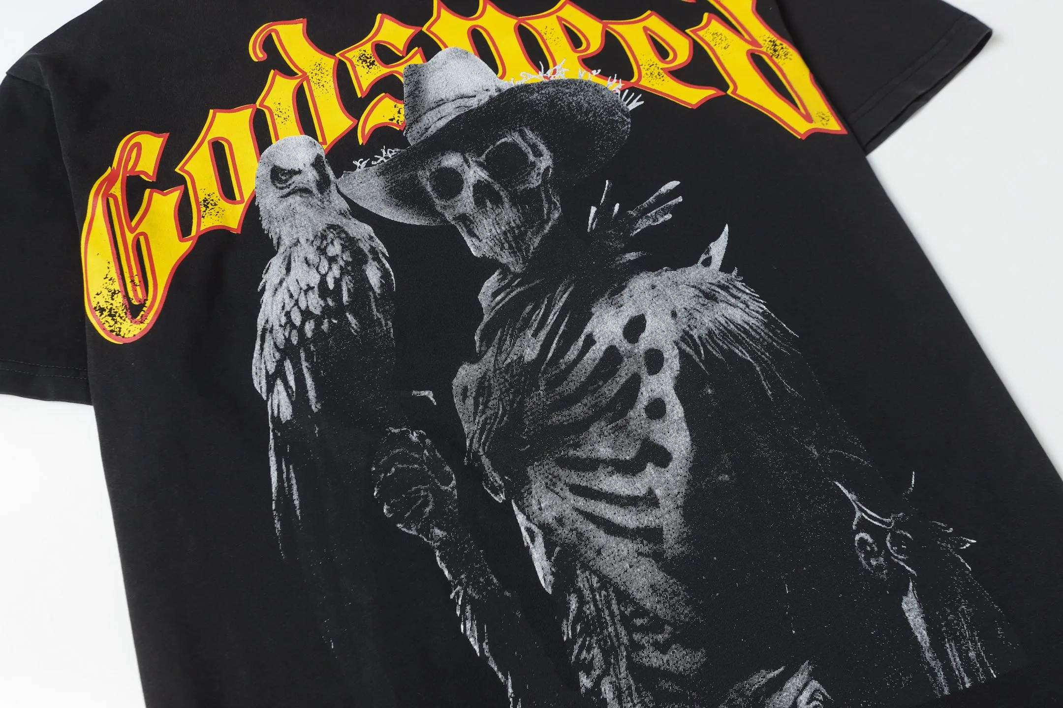 6065# washed black I P116 Godspeed cross-border American rock and roll street washed retro style short-sleeved T (craft printing) fabric (fabric): 32 count combed double yarn 250 grams weight size (size): S-M-L-XL color (colour): washed black 👉 👉