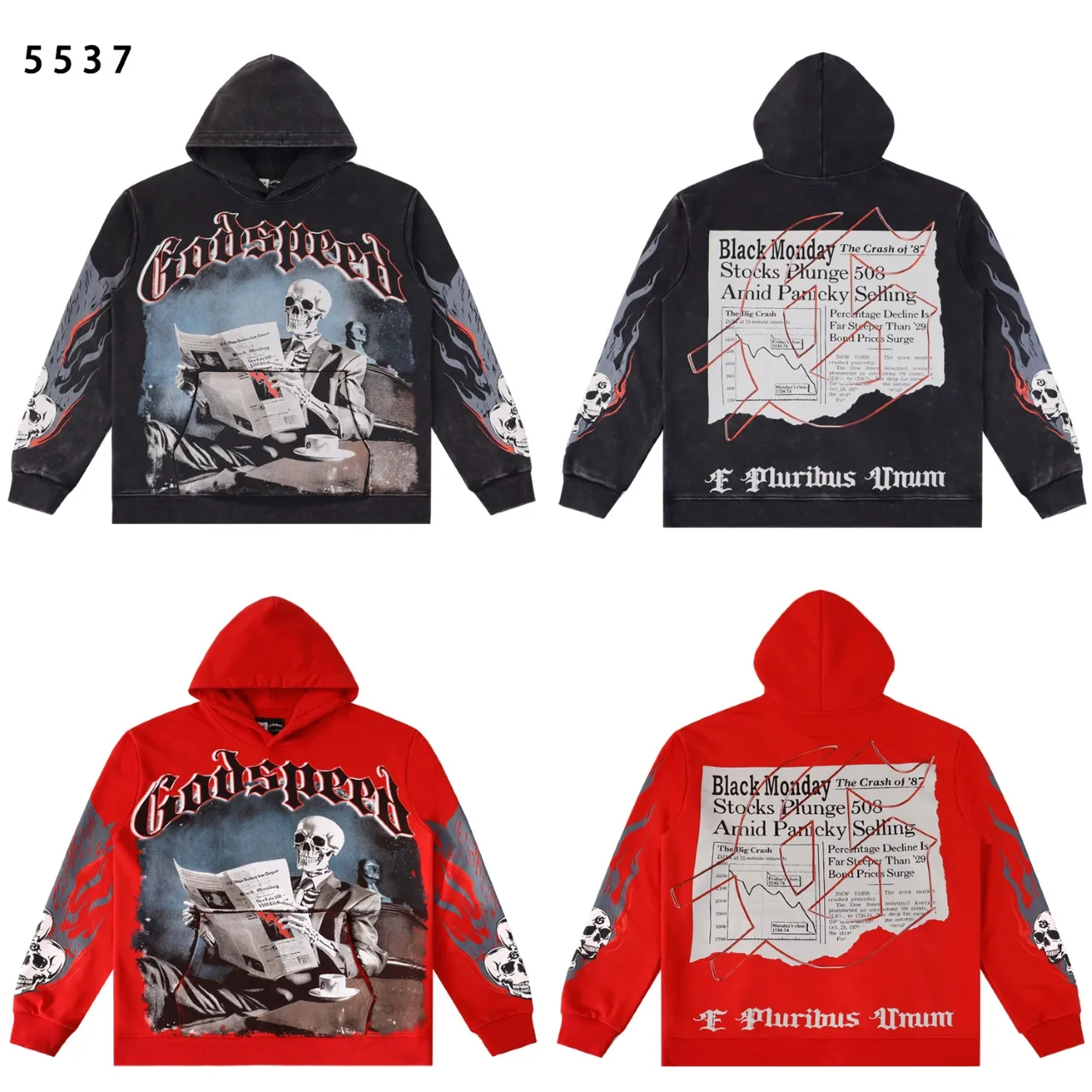 Style number: 5537 Fabric: 420g washed and distressed P196 Real shot Spot Godspeed American fashion rock street retro washed and distressed printed hooded sweatshirt Color: washed black washed red Size: S M L XL