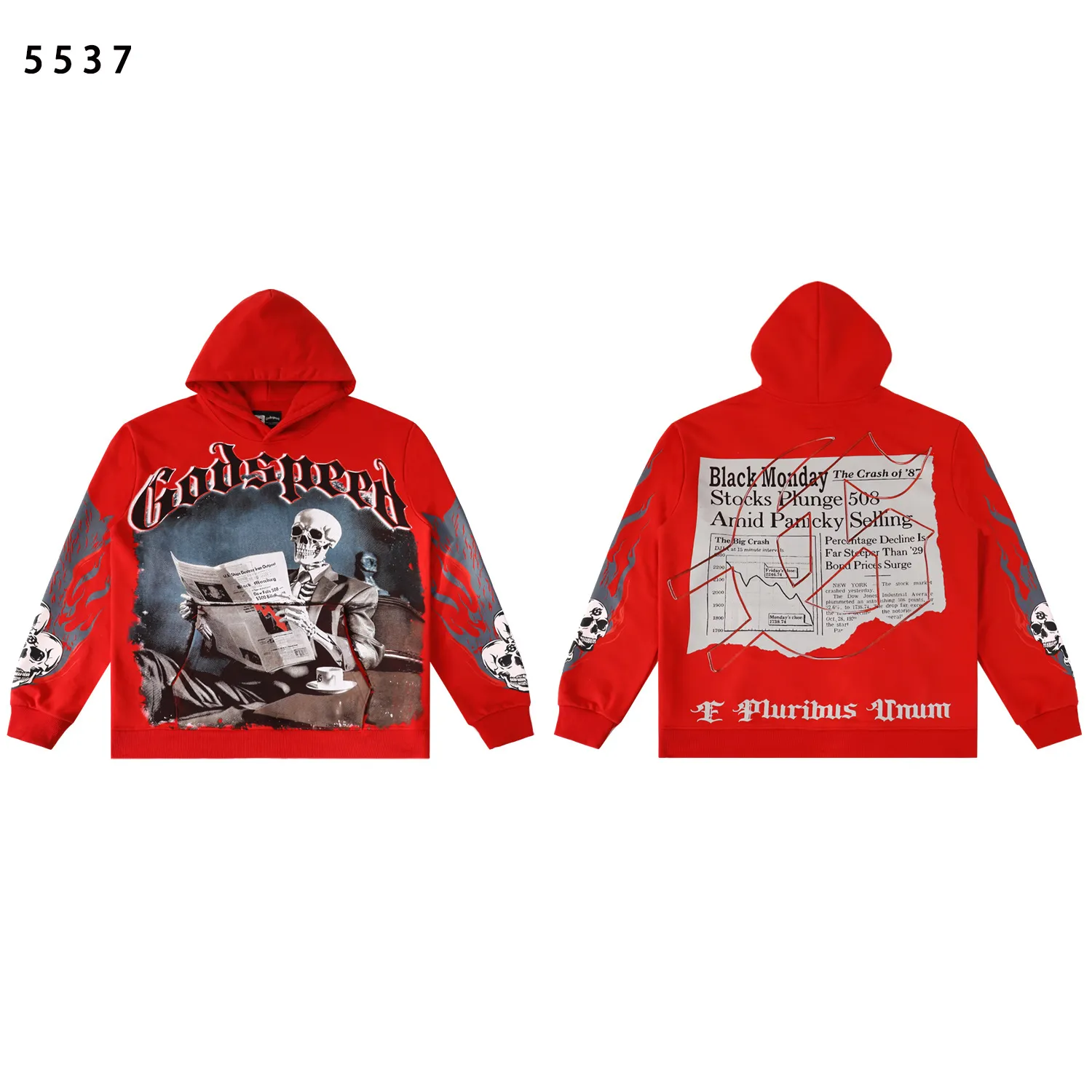 Style number: 5537 Fabric: 420g washed and distressed P196 Real shot Spot Godspeed American fashion rock street retro washed and distressed printed hooded sweatshirt Color: washed black washed red Size: S M L XL