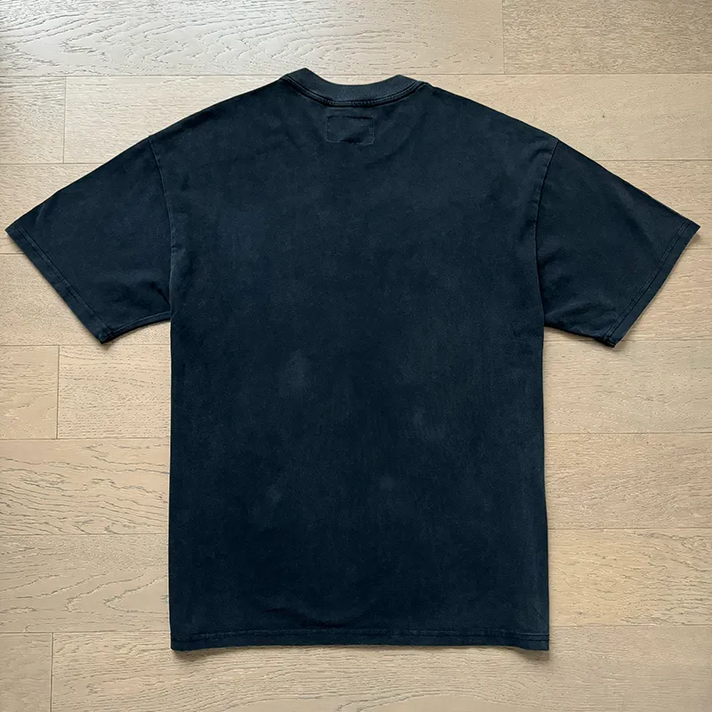 1053# P126 Washed Black Real Shot Godspeed American Fashion Rock Street Retro Washed Distressed Printed Pure Cotton Short Sleeves Fabric: 250g 32 Count Fine Cotton Double Yarn Pure Cotton Color: Washed Black Size: S M L XL