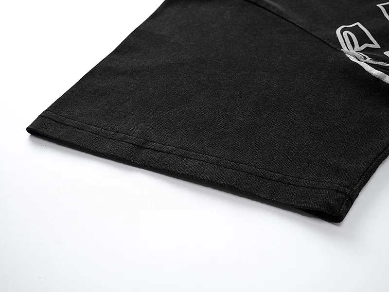 1053# P126 Washed Black Real Shot Godspeed American Fashion Rock Street Retro Washed Distressed Printed Pure Cotton Short Sleeves Fabric: 250g 32 Count Fine Cotton Double Yarn Pure Cotton Color: Washed Black Size: S M L XL