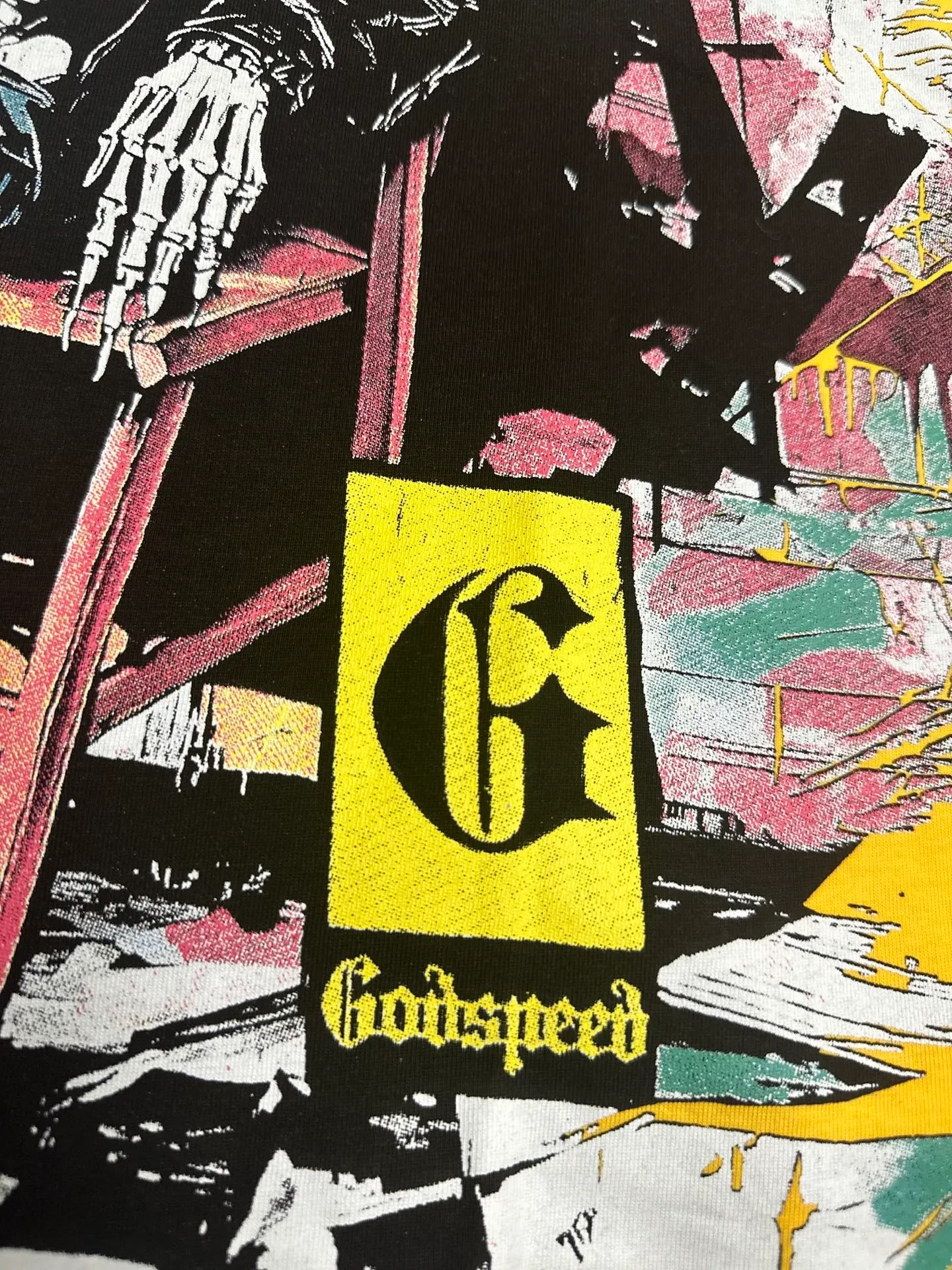 5132# Yellow I P106 Real stock (latest model) Godspeed cross-border American rock and roll street washed retro style short-sleeved T (craft printing) Fabric (fabric): 32 counts combed double yarn 240 grams weight Size (size): S-M-L-XL Color (colour): Yellow