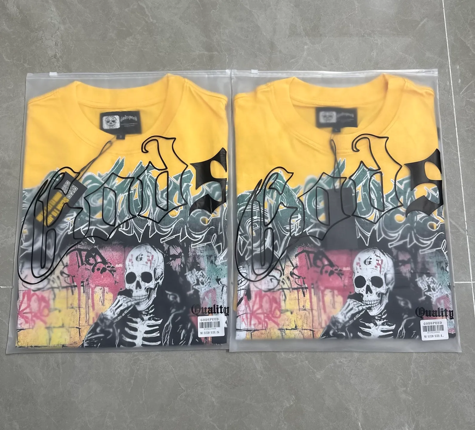 5132# Yellow I P106 Real stock (latest model) Godspeed cross-border American rock and roll street washed retro style short-sleeved T (craft printing) Fabric (fabric): 32 counts combed double yarn 240 grams weight Size (size): S-M-L-XL Color (colour): Yellow