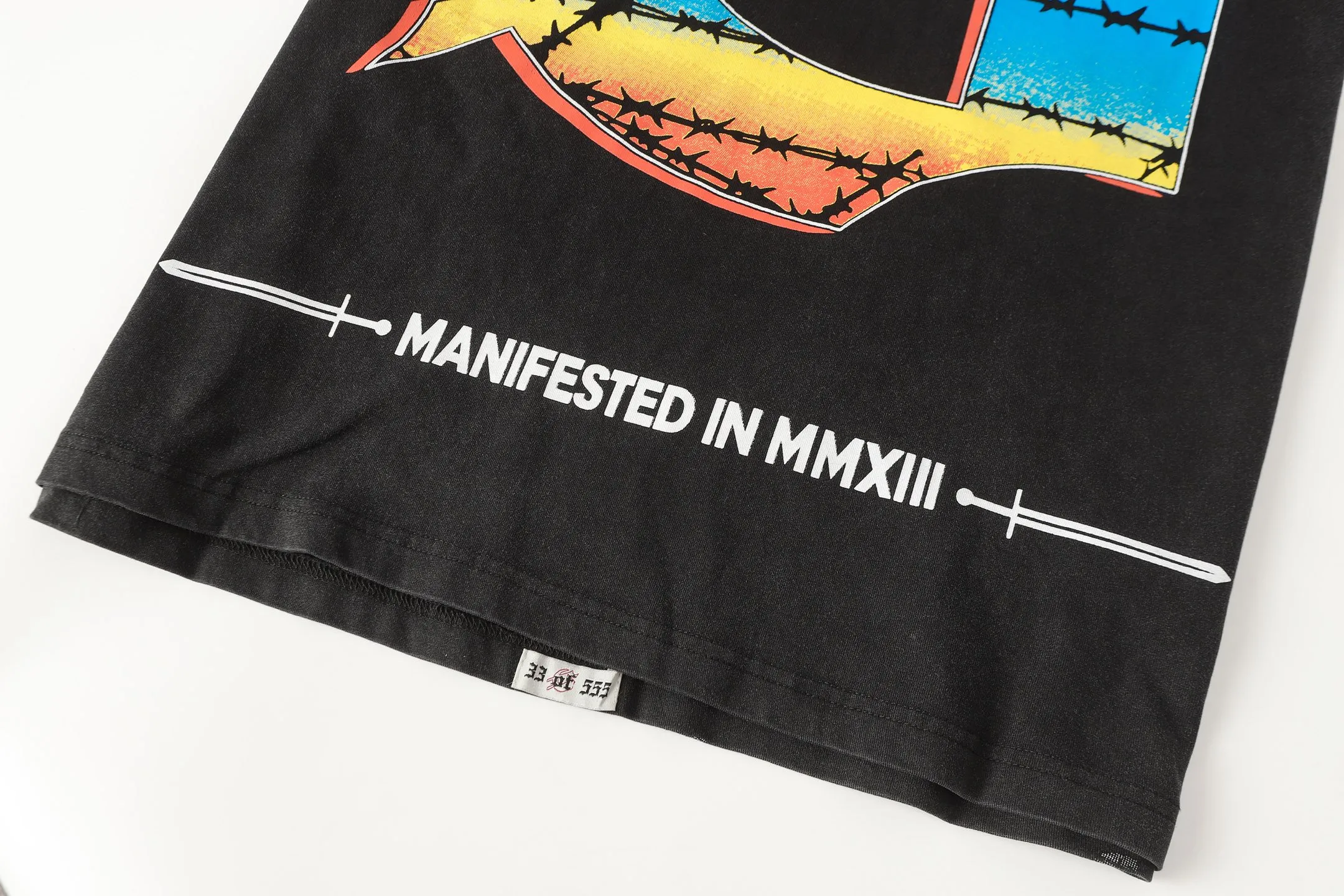 6098# washed black I P116 Godspeed cross-border American rock and roll street washed retro style short-sleeved T (craft printing) fabric (fabric): 32 count combed double yarn 250 grams weight code number (size): S-M-L-XL color (colour): washed black