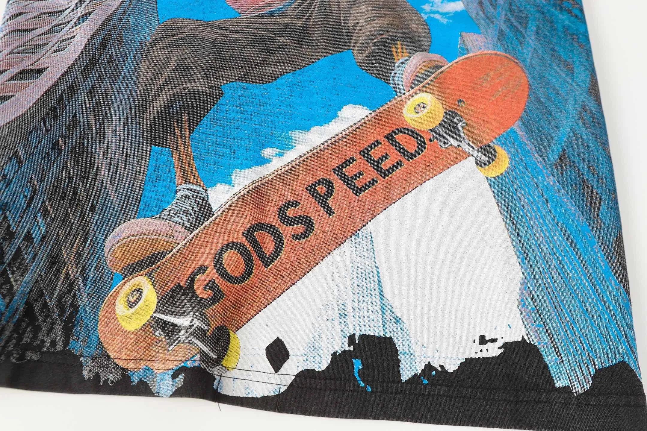 6098# washed black I P116 Godspeed cross-border American rock and roll street washed retro style short-sleeved T (craft printing) fabric (fabric): 32 count combed double yarn 250 grams weight code number (size): S-M-L-XL color (colour): washed black
