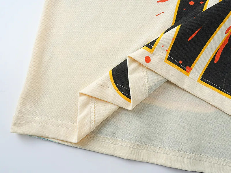 3071# P110 Real shot Godspeed American fashion rock street retro loose printed cotton short sleeves Fabric: 240g 32 count fine cotton double yarn pure cotton Color: apricot Size: S M L XL