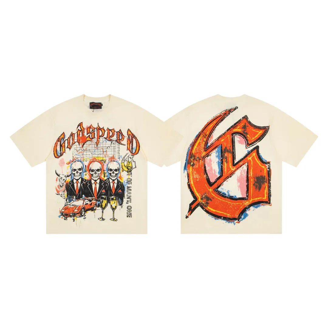 G73# ​​GodSpeed ​​white ink direct spray short sleeve S-XL size apricot P110