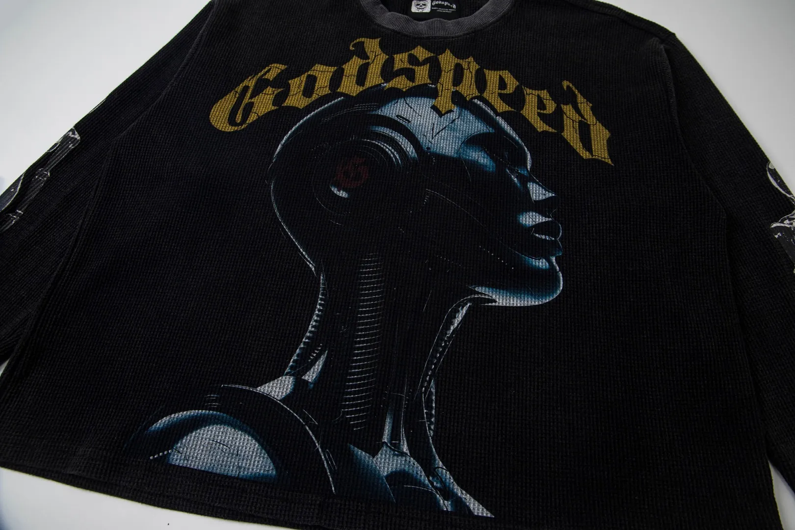 G11# GodSpeed ​​white ink direct spray long-sleeved waffle S-XL washed black P186 apricot P176