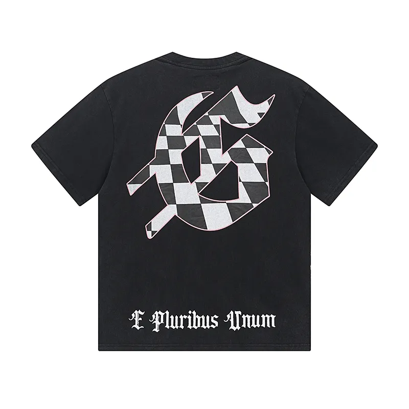 1036# P126 Washed Black Real Shot Godspeed American Fashion Rock Street Retro Washed Distressed Printed Pure Cotton Short Sleeves Fabric: 250g 32 Count Fine Cotton Double Yarn Pure Cotton Color: Washed Black Size: S M L XL