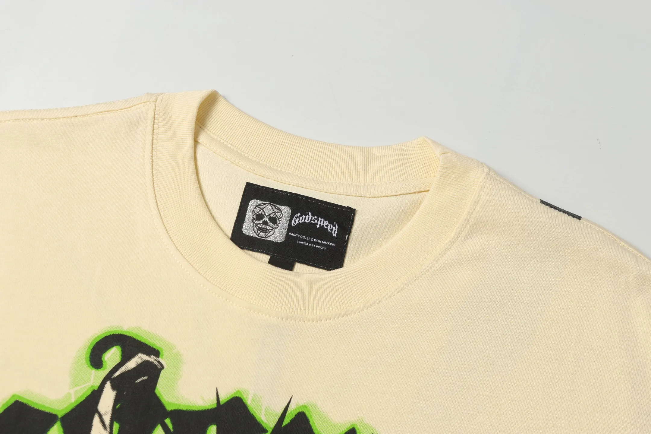 5037#White/Apricot｜P104 Godspeed cross-border American rock and roll street washed retro style short-sleeved T (craft printing) fabric (fabric): 32-count combed double yarn 240 grams weight code number (size): S-M-L-XL color (colour): white, apricot,