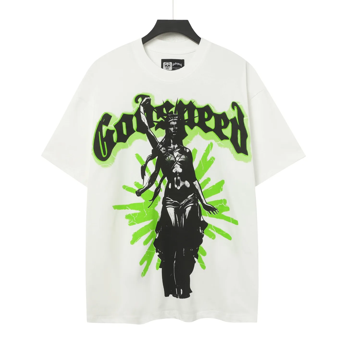 5037#White/Apricot｜P104 Godspeed cross-border American rock and roll street washed retro style short-sleeved T (craft printing) fabric (fabric): 32-count combed double yarn 240 grams weight code number (size): S-M-L-XL color (colour): white, apricot,