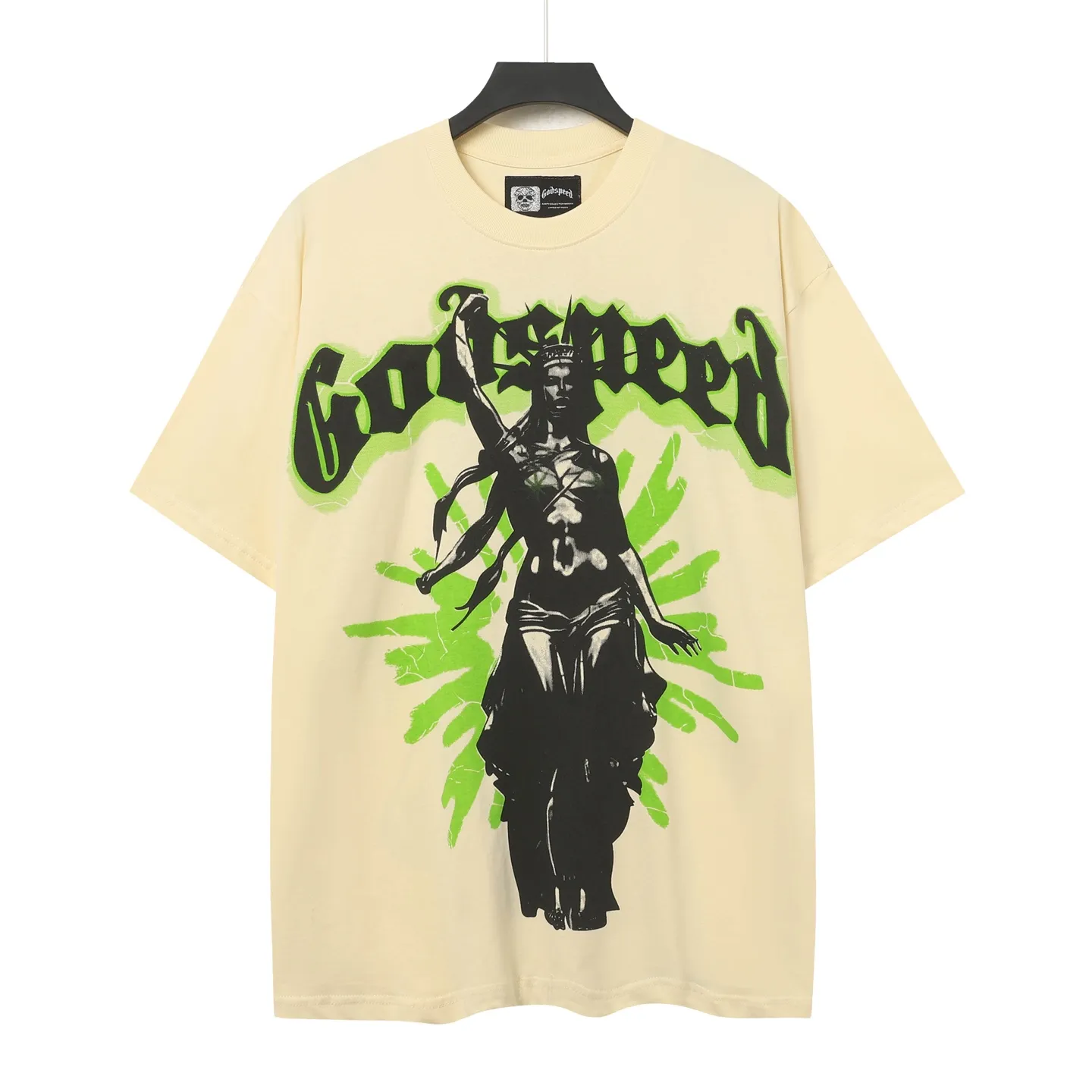 5037#White/Apricot｜P104 Godspeed cross-border American rock and roll street washed retro style short-sleeved T (craft printing) fabric (fabric): 32-count combed double yarn 240 grams weight code number (size): S-M-L-XL color (colour): white, apricot,