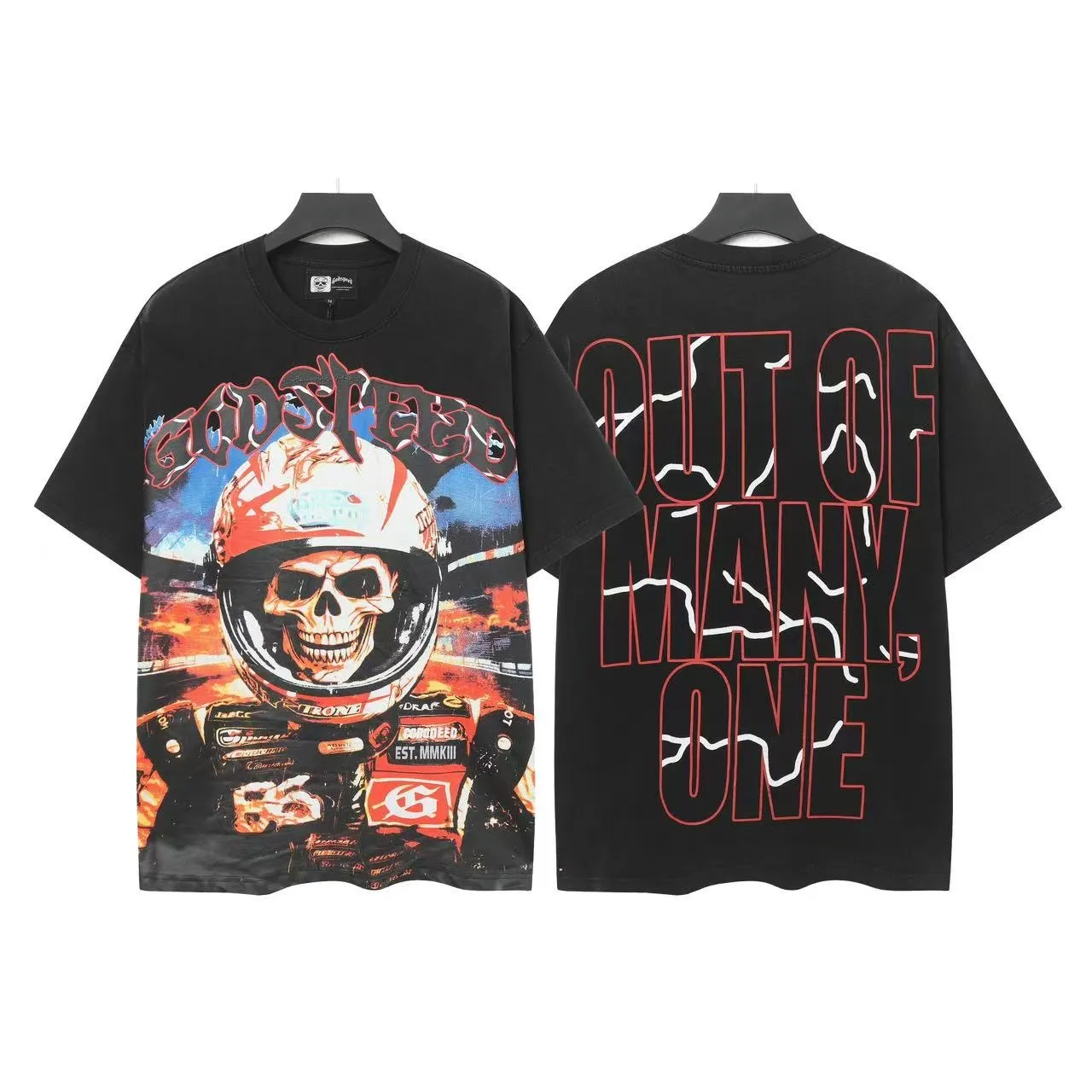 6036# Washed Black｜P116 Godspeed cross-border American rock and roll street washed retro style short-sleeved T (craft print) Fabric (fabric): 32 count combed double yarn 250 grams weight Size (size): S-M-L-XL Color (colour): Washed black 👉