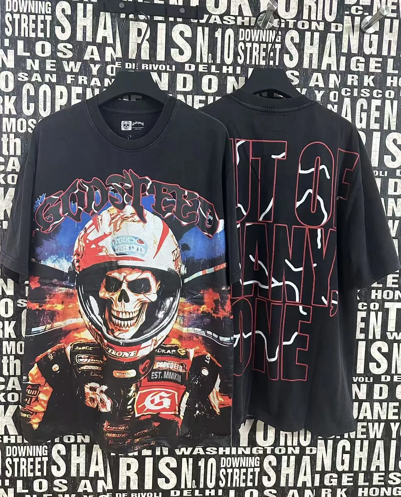 6036# Washed Black｜P116 Godspeed cross-border American rock and roll street washed retro style short-sleeved T (craft print) Fabric (fabric): 32 count combed double yarn 250 grams weight Size (size): S-M-L-XL Color (colour): Washed black 👉