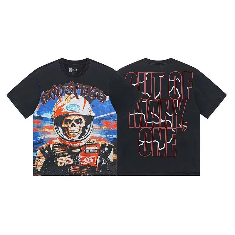 6036# Washed Black｜P116 Godspeed cross-border American rock and roll street washed retro style short-sleeved T (craft print) Fabric (fabric): 32 count combed double yarn 250 grams weight Size (size): S-M-L-XL Color (colour): Washed black 👉