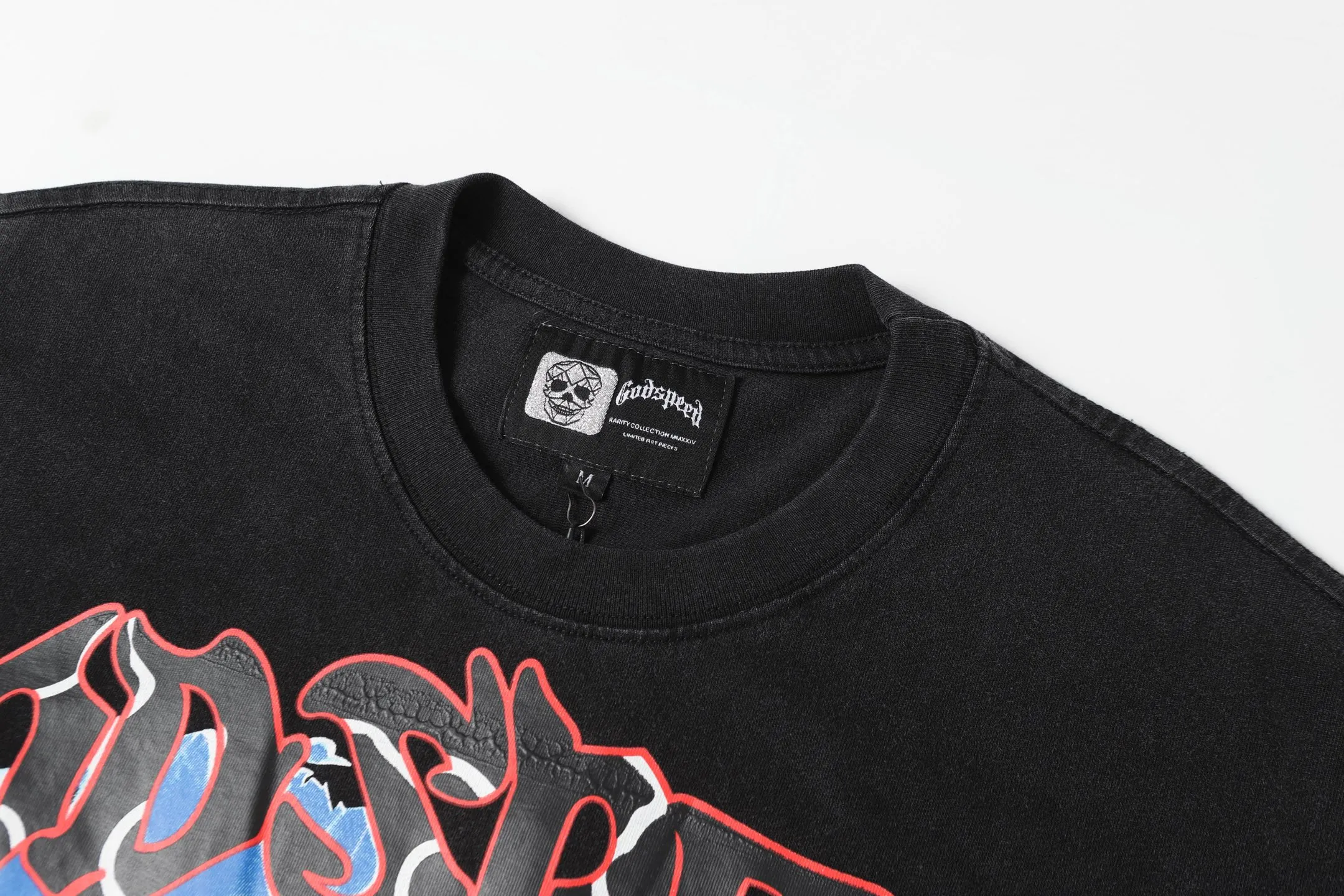 6036# Washed Black｜P116 Godspeed cross-border American rock and roll street washed retro style short-sleeved T (craft print) Fabric (fabric): 32 count combed double yarn 250 grams weight Size (size): S-M-L-XL Color (colour): Washed black 👉