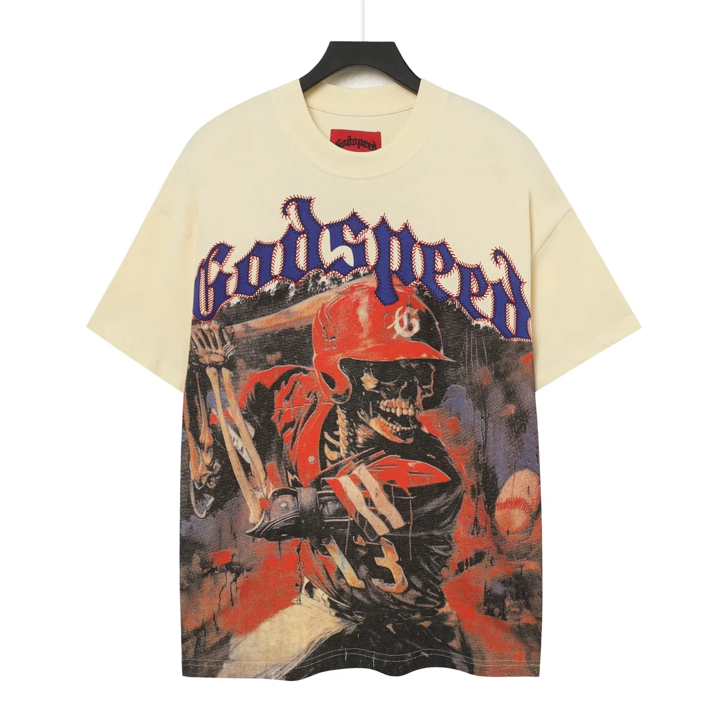5068#apricot｜P104 Godspeed cross-border American rock and roll street washed retro style short-sleeved T (craft printing) fabric (fabric) 32 counts combed double yarn 240 grams weight code number (size): S-M-L-XL color (colour): apricot 👉