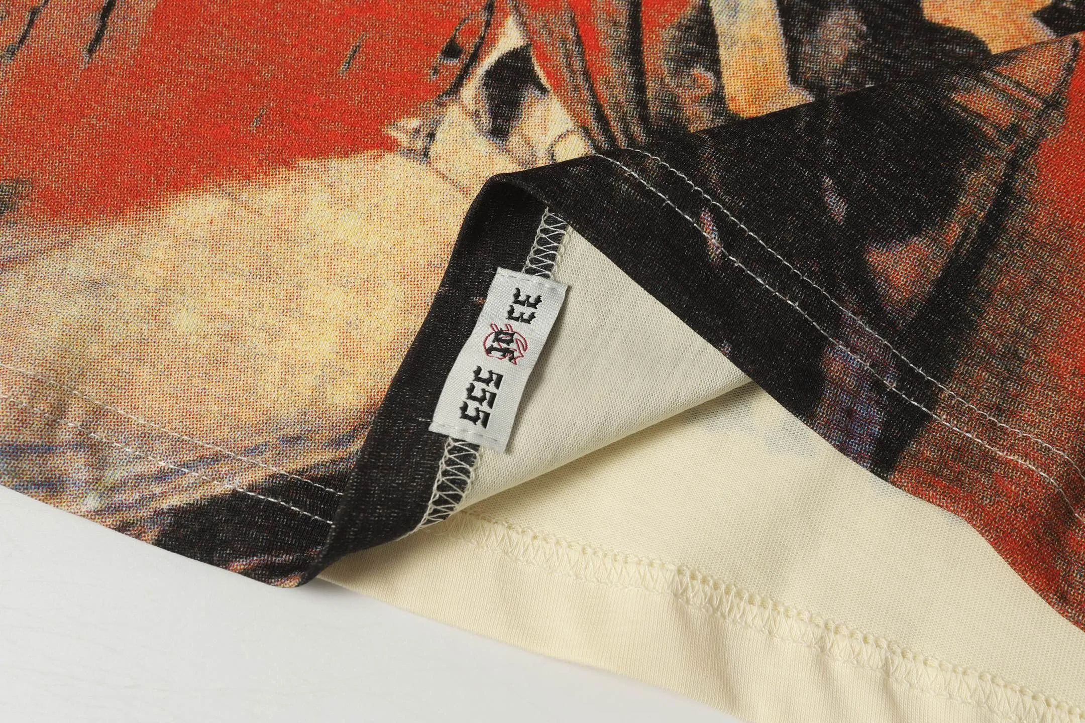 5068#apricot｜P104 Godspeed cross-border American rock and roll street washed retro style short-sleeved T (craft printing) fabric (fabric) 32 counts combed double yarn 240 grams weight code number (size): S-M-L-XL color (colour): apricot 👉