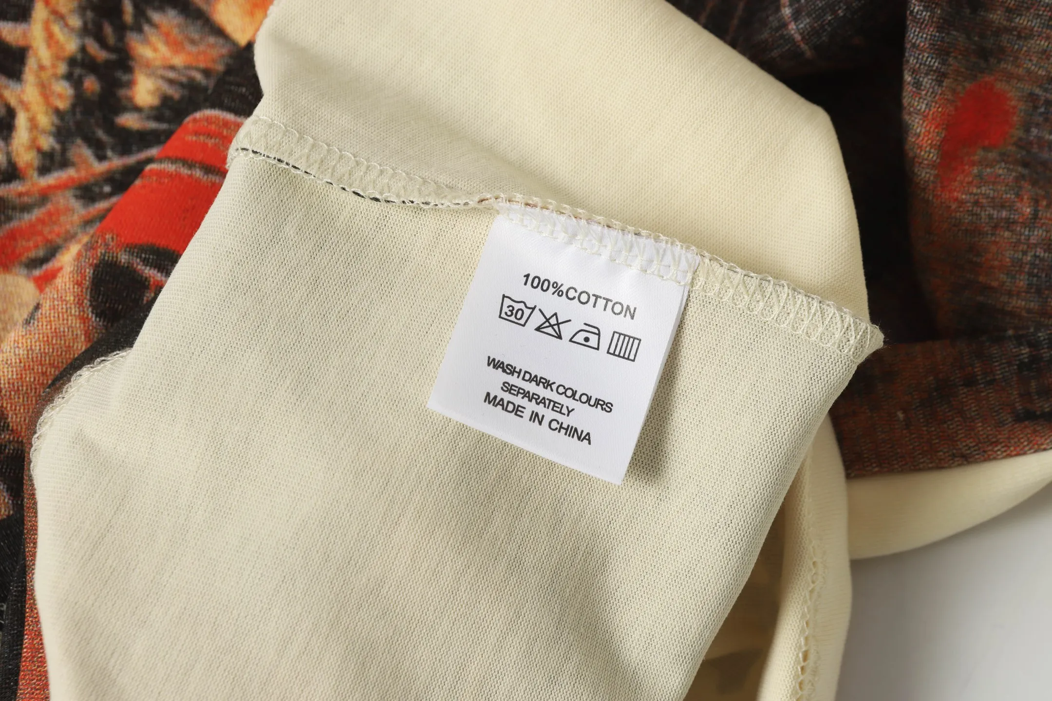5068#apricot｜P104 Godspeed cross-border American rock and roll street washed retro style short-sleeved T (craft printing) fabric (fabric) 32 counts combed double yarn 240 grams weight code number (size): S-M-L-XL color (colour): apricot 👉