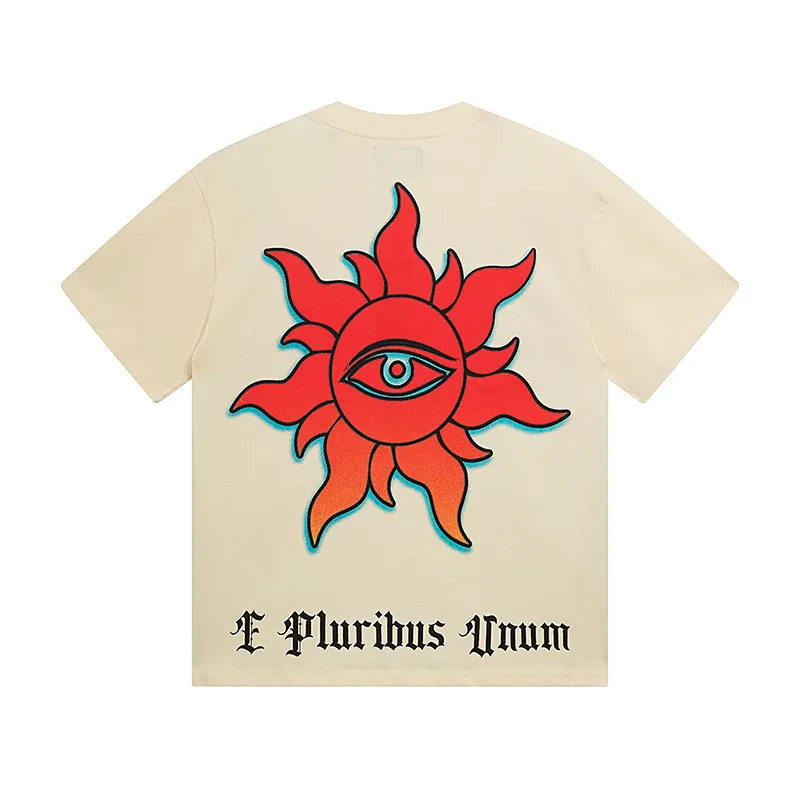 3137# P106 Real shot Godspeed American fashion rock street retro loose printed cotton short sleeves Fabric: 240g 32 count fine cotton double yarn pure cotton Color: apricot Size: S M L XL