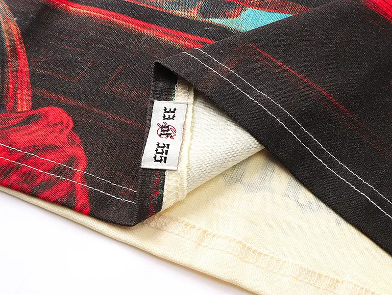 3137# P106 Real shot Godspeed American fashion rock street retro loose printed cotton short sleeves Fabric: 240g 32 count fine cotton double yarn pure cotton Color: apricot Size: S M L XL