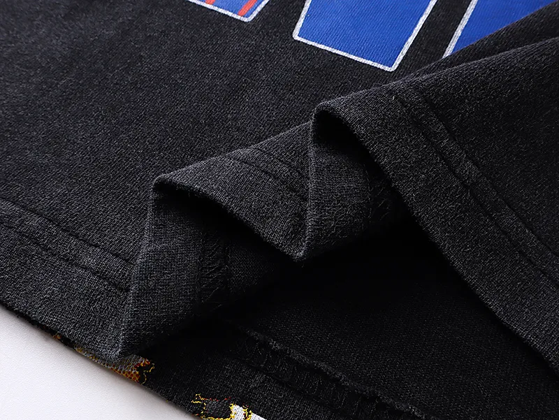 1106# P160 Washed Black Real Shot Godspeed American Fashion Rock Street Retro Washed Distressed Printed Pure Cotton Short Sleeves Fabric: 270g 32 Count Fine Cotton Double Yarn Pure Cotton Color: Washed Black Size: S M L XL