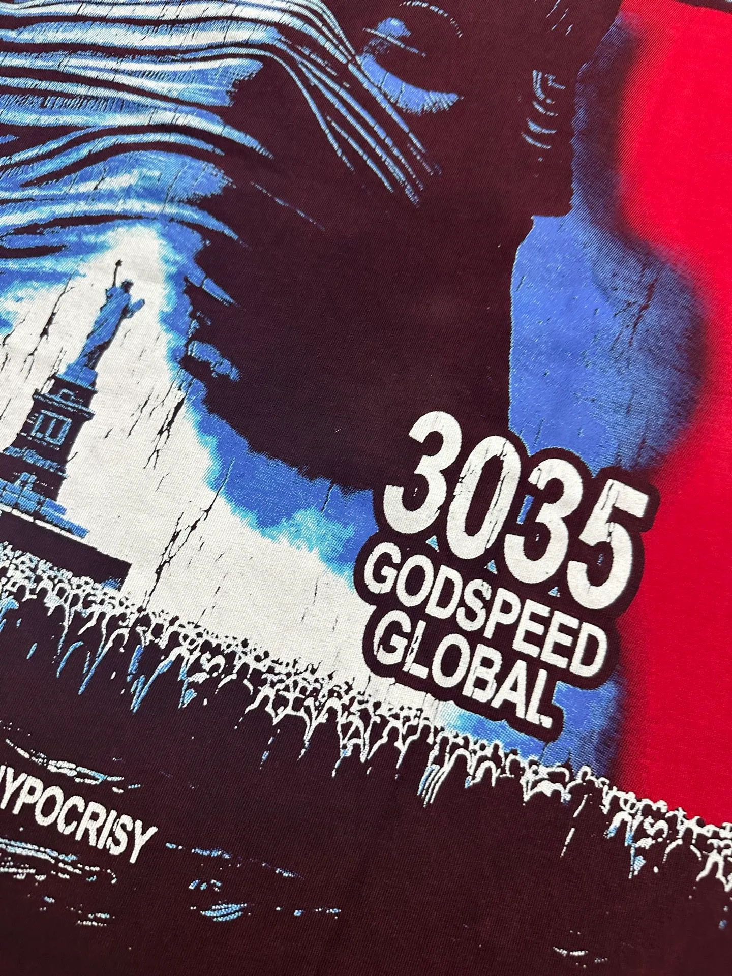 6138# Washed red/washed black I P116 Real stock (American fashion niche) Godspeed cross-border American rock and roll street washed retro style short-sleeved T (craft printing) Fabric (fabric): 32 counts combed double yarn 250 grams weight Size (size): S-M-L-XL Color (colour): washed black/washed Chinese red