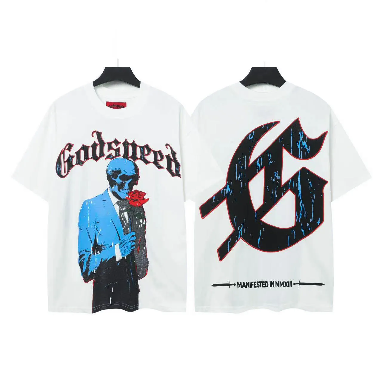 52💰5021# White I Additional color: White Godspeed cross-border American rock and roll street washed retro style short-sleeved T (craft print) Fabric (fabric): 32-count combed double yarn 240 grams weight Size (size): S-M-L-XL Color (colour): white, 👉