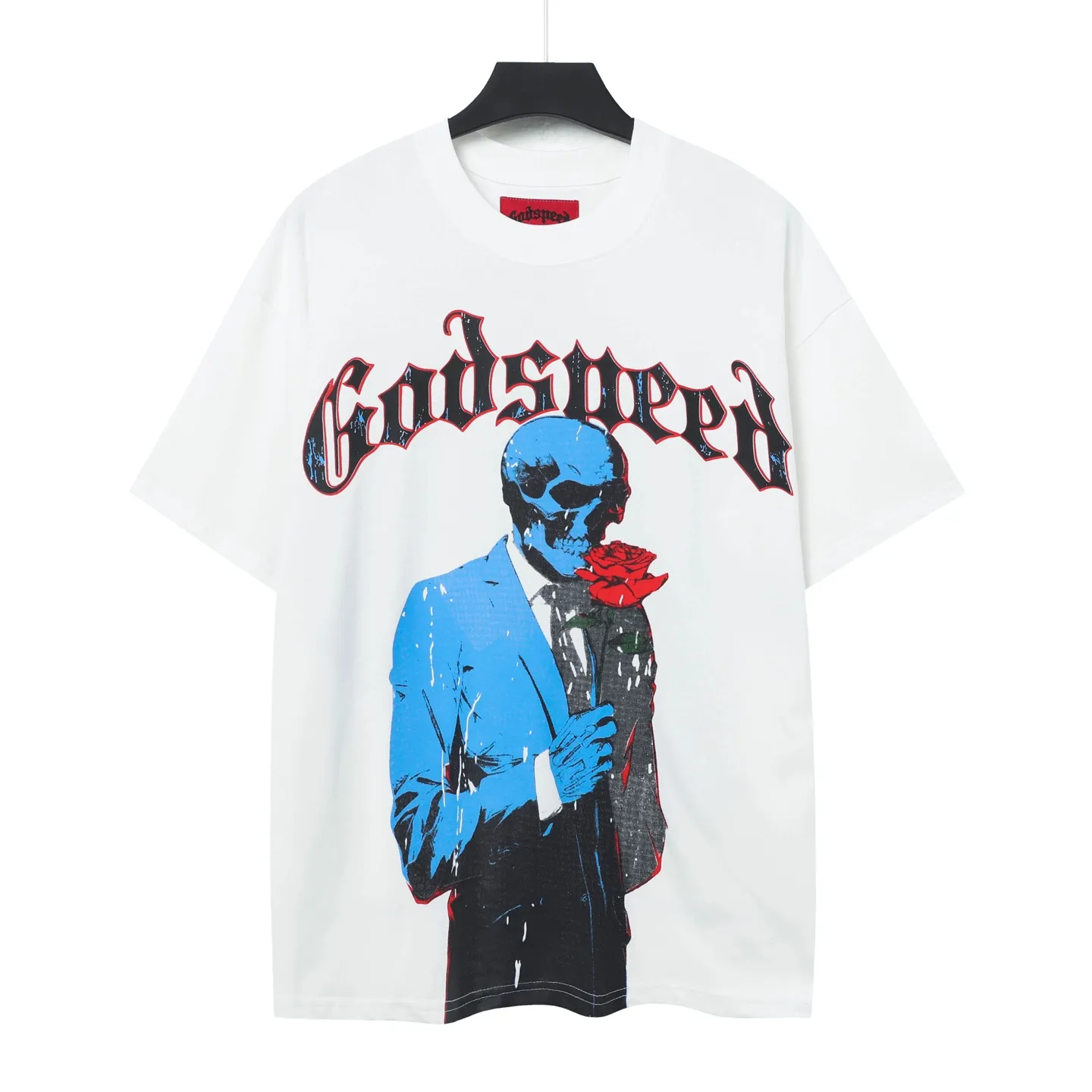 52💰5021# White I Additional color: White Godspeed cross-border American rock and roll street washed retro style short-sleeved T (craft print) Fabric (fabric): 32-count combed double yarn 240 grams weight Size (size): S-M-L-XL Color (colour): white, 👉