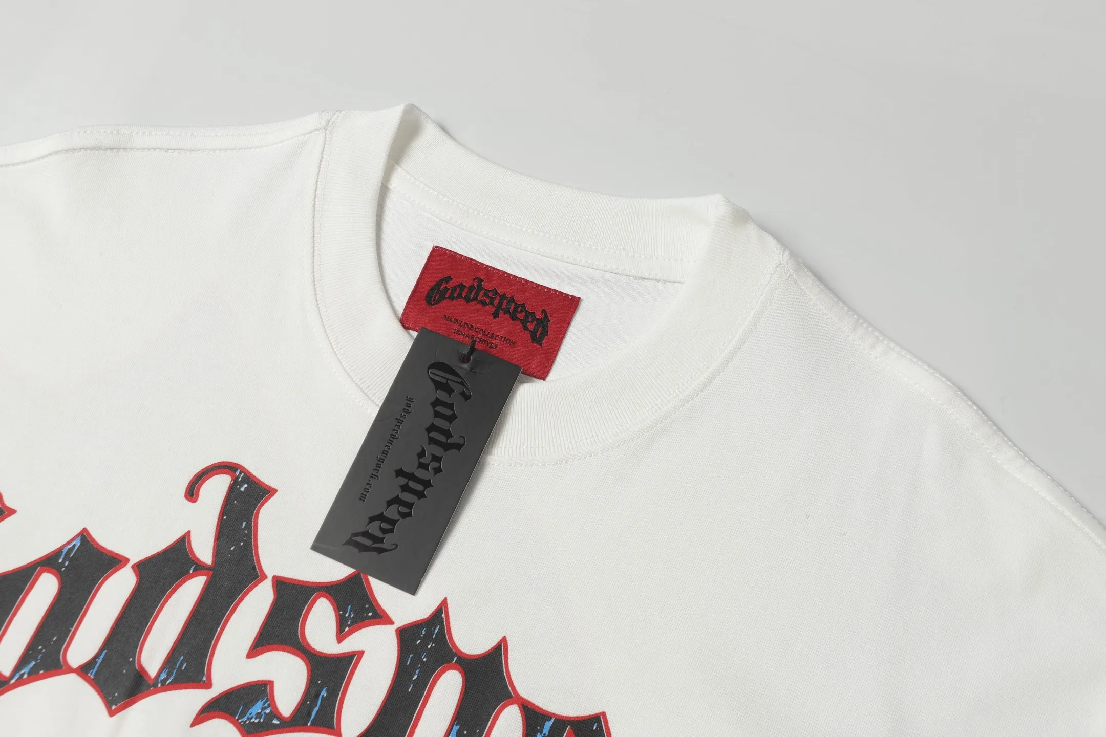 52💰5021# White I Additional color: White Godspeed cross-border American rock and roll street washed retro style short-sleeved T (craft print) Fabric (fabric): 32-count combed double yarn 240 grams weight Size (size): S-M-L-XL Color (colour): white, 👉