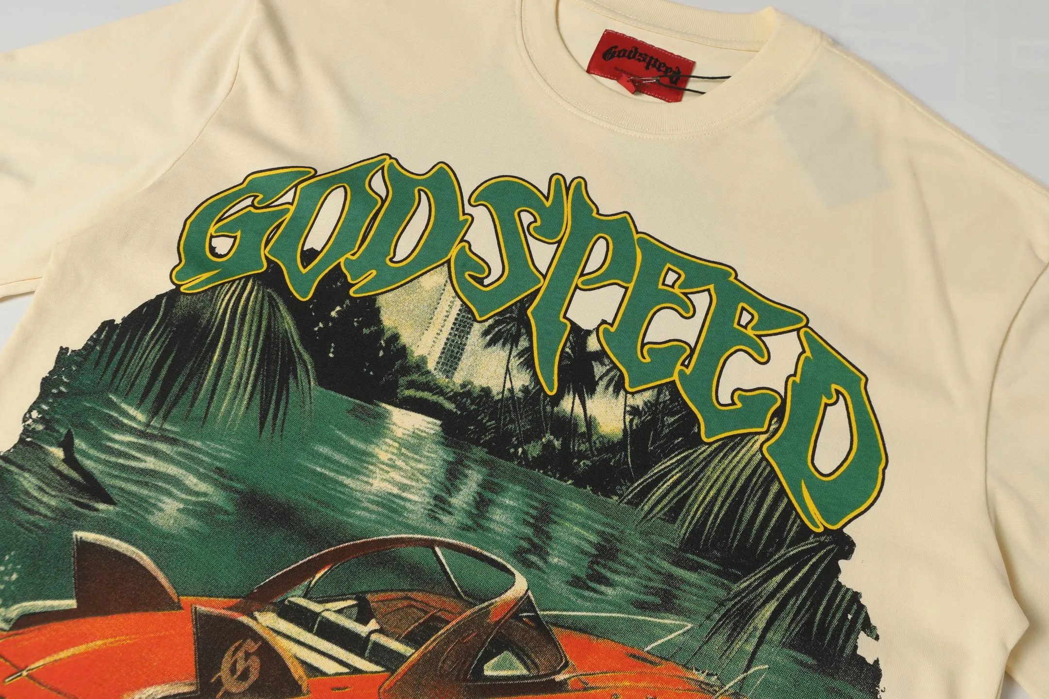 5047#Apricot｜P104 Godspeed cross-border American rock and roll street washed retro style short-sleeved T (craft printing) fabric (fabric) 32-count combed double yarn 240 grams weight code number (size): S-M-L-XL color (colour): apricot
