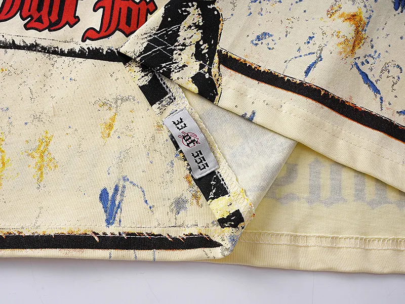 3160# P106 Real shot Godspeed American fashion rock street retro loose printed cotton short sleeves Fabric: 240g 32 count fine cotton double yarn pure cotton Color: apricot Size: S M L XL
