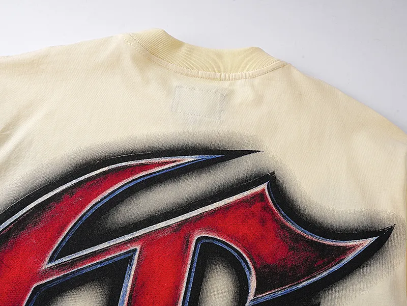 3160# P106 Real shot Godspeed American fashion rock street retro loose printed cotton short sleeves Fabric: 240g 32 count fine cotton double yarn pure cotton Color: apricot Size: S M L XL