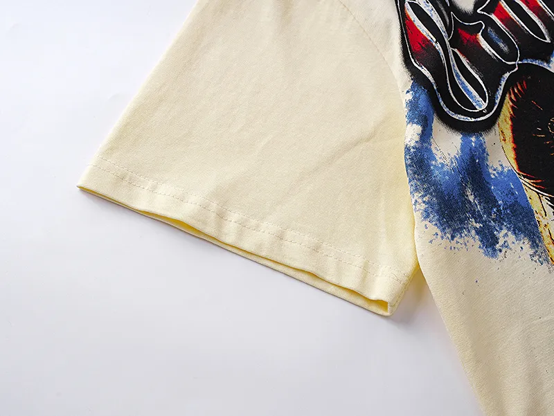 3160# P106 Real shot Godspeed American fashion rock street retro loose printed cotton short sleeves Fabric: 240g 32 count fine cotton double yarn pure cotton Color: apricot Size: S M L XL