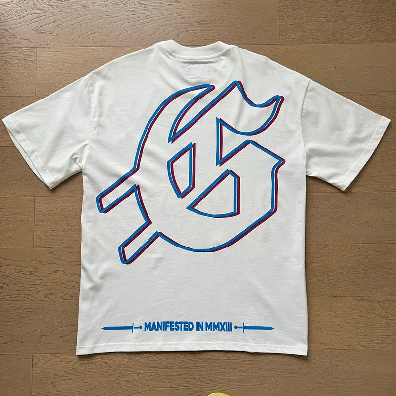 3075# P110 Real shot Godspeed American trendy rock and roll street retro loose printed cotton short sleeves Fabric: 240g 32 count fine cotton double yarn pure cotton Color: off-white Size: S M L XL