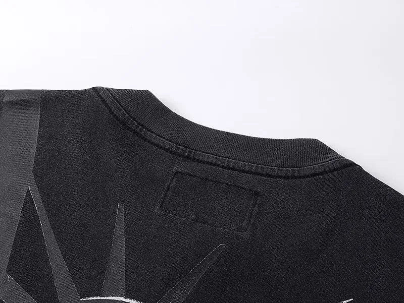 6037#washed black｜P116 Godspeed cross-border American rock and roll street washed retro style short-sleeved T (craft printing) fabric (fabric): 32 count combed double yarn 250g weight size (size): S-M-L-XL color (colour): washed black 👉