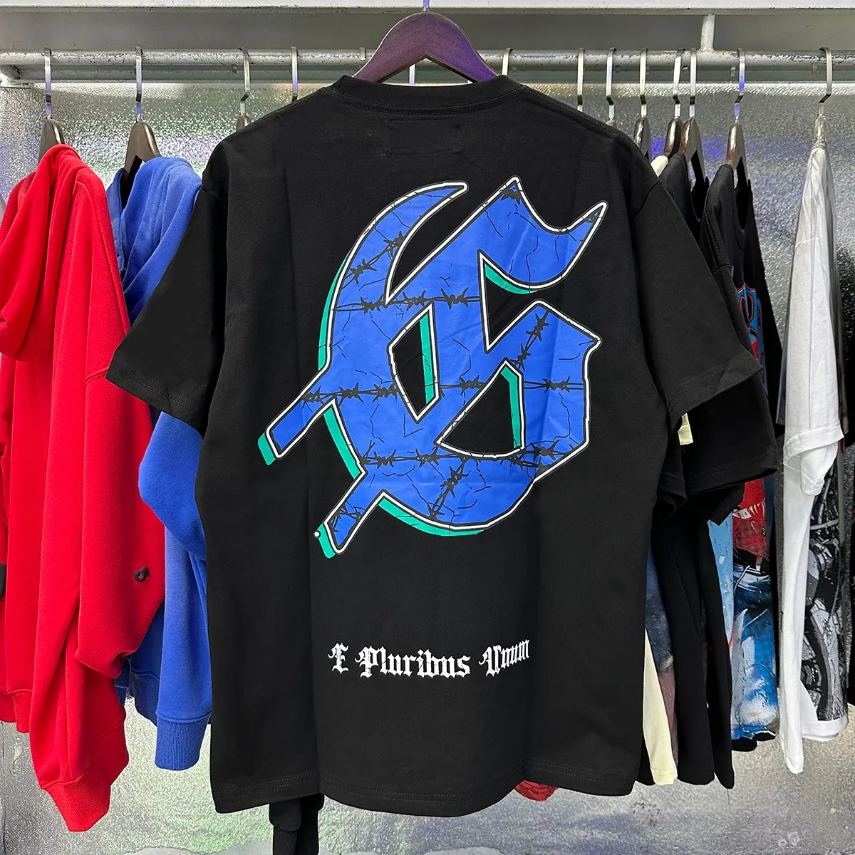 Actual photo, No. 7063, Mechao Godspeed skull city reflection print high weight double yarn pure cotton casual short-sleeved T-shirt batch 110 Color: black, apricot; Size: S M L XL