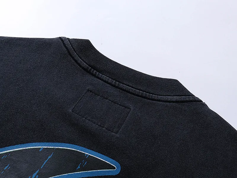 1013# P126 Washed Black Real Shot Godspeed American Fashion Rock Street Retro Washed Distressed Printed Pure Cotton Short Sleeves Fabric: 250g 32 Count Fine Cotton Double Yarn Pure Cotton Color: Washed Black Size: S M L XL