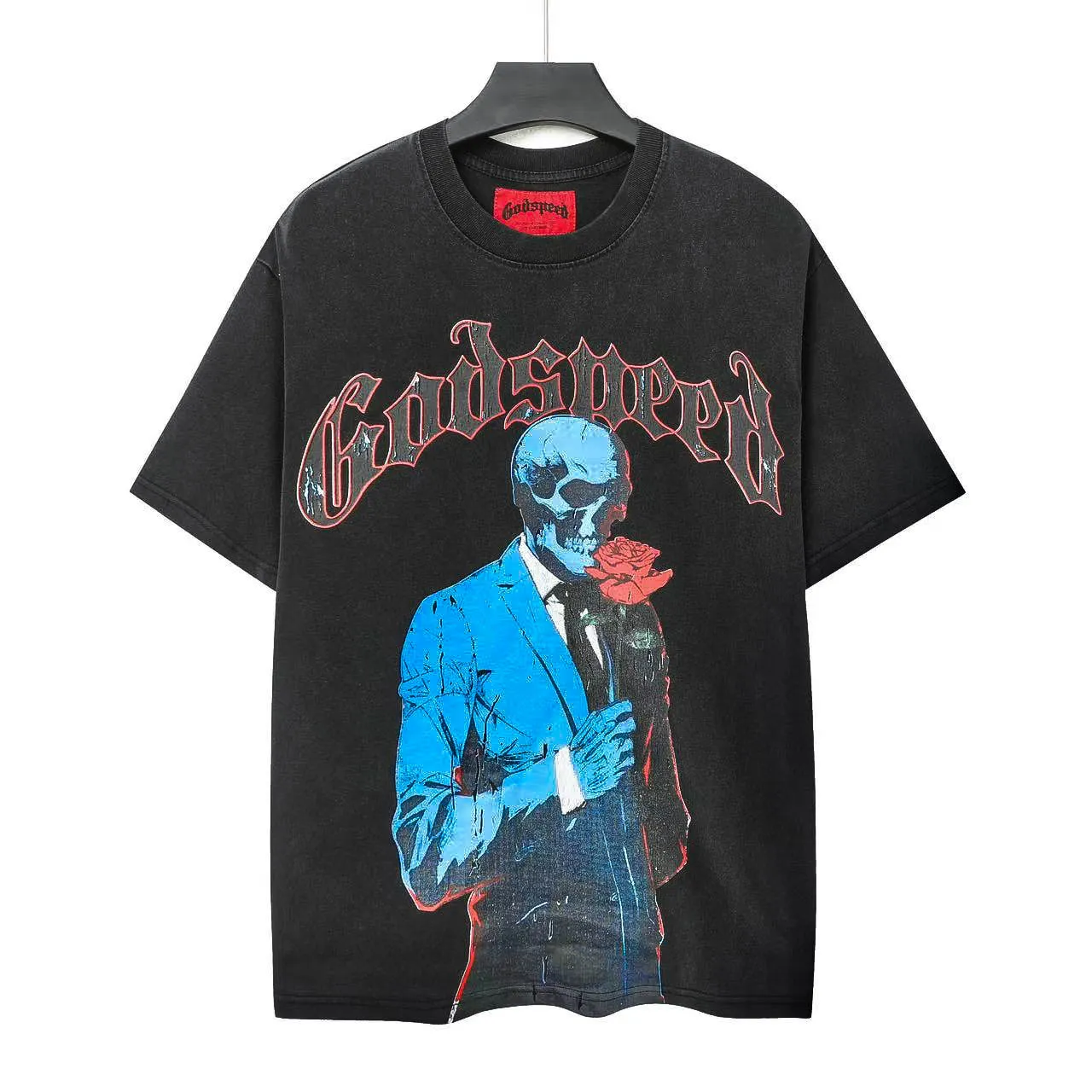 6021# Washed Black｜P116 Godspeed cross-border American rock and roll street washed retro style short-sleeved T (craft print) Fabric (fabric): 32 count combed double yarn 250 grams weight Size (size): S-M-L-XL Color (colour): Washed black 👉