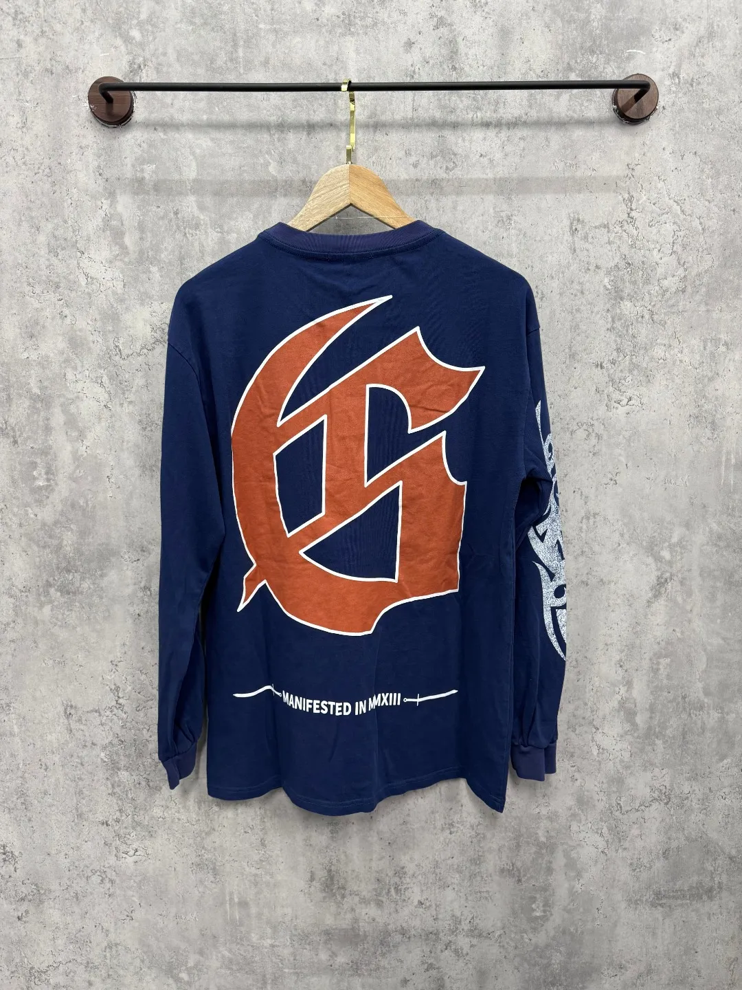 G46# GodSpeed ​​white ink direct spray washed long sleeve S-XL size black (washed) P156 blue (washed) P156