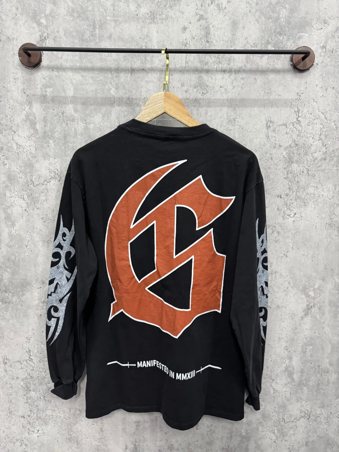 G46# GodSpeed ​​white ink direct spray washed long sleeve S-XL size black (washed) P156 blue (washed) P156