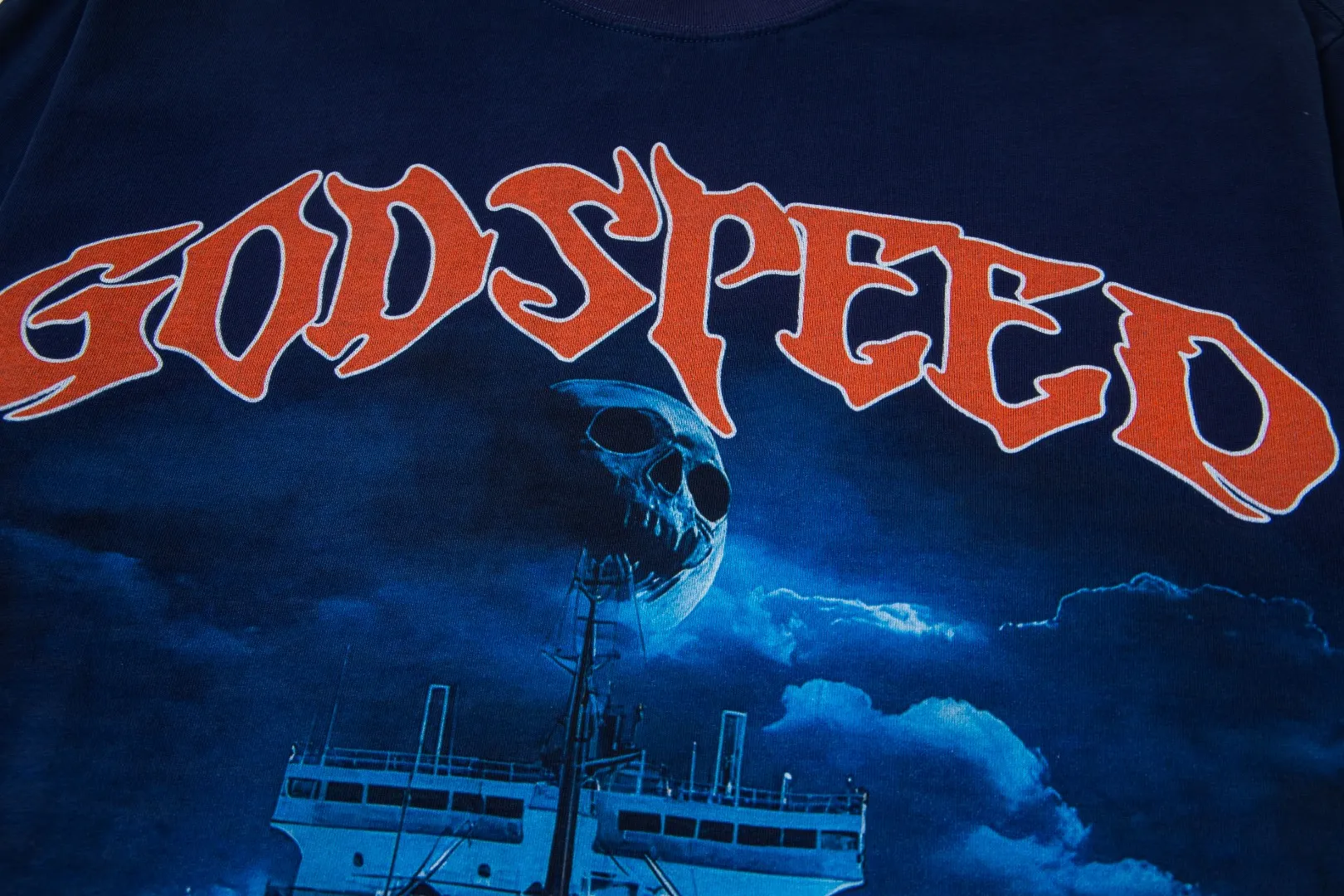 G46# GodSpeed ​​white ink direct spray washed long sleeve S-XL size black (washed) P156 blue (washed) P156