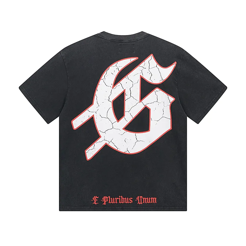 1057# P126 Washed model Real shot Godspeed American fashion rock street retro washed distressed printed cotton short-sleeved fabric: 250g 32 count fine cotton double yarn pure cotton Color: washed black washed blue code number: S M L XL