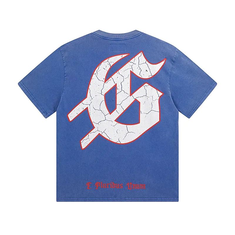 1057# P126 Washed model Real shot Godspeed American fashion rock street retro washed distressed printed cotton short-sleeved fabric: 250g 32 count fine cotton double yarn pure cotton Color: washed black washed blue code number: S M L XL