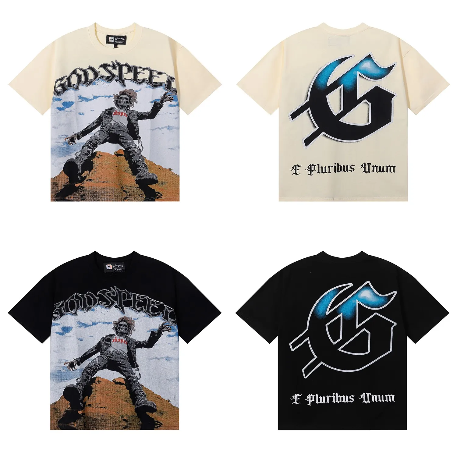 No. 7032, Mechao Godspeed falling skull printed high weight double yarn pure cotton casual short-sleeved T-shirt batch 110 Color: black, white; Size: S M L XL