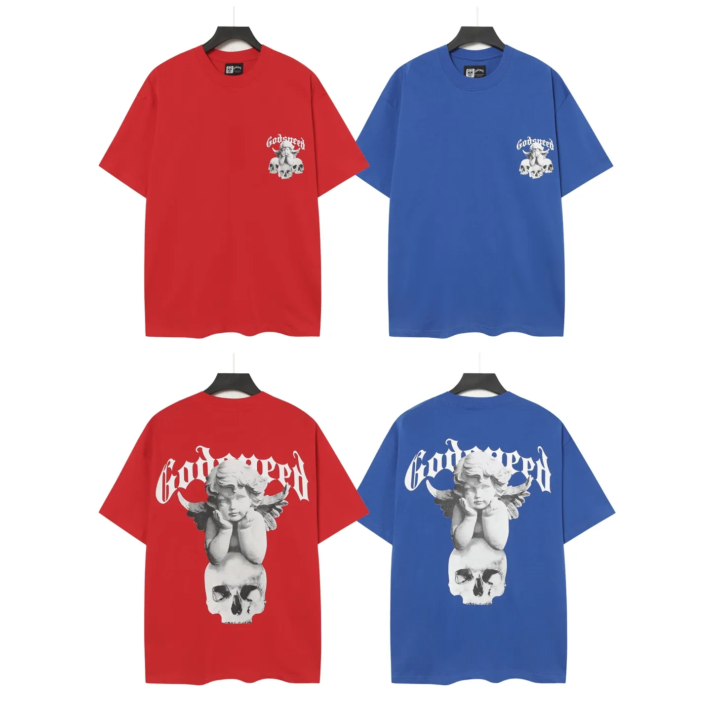 52💰5092#China Red/Klein Blue I Godspeed cross-border American rock and roll street wash retro style short-sleeved T (craft printing) fabric (fabric): 32 count combed double yarn 240 grams weight code (size): S-M-L-XL color (colour): Chinese red/Klein blue