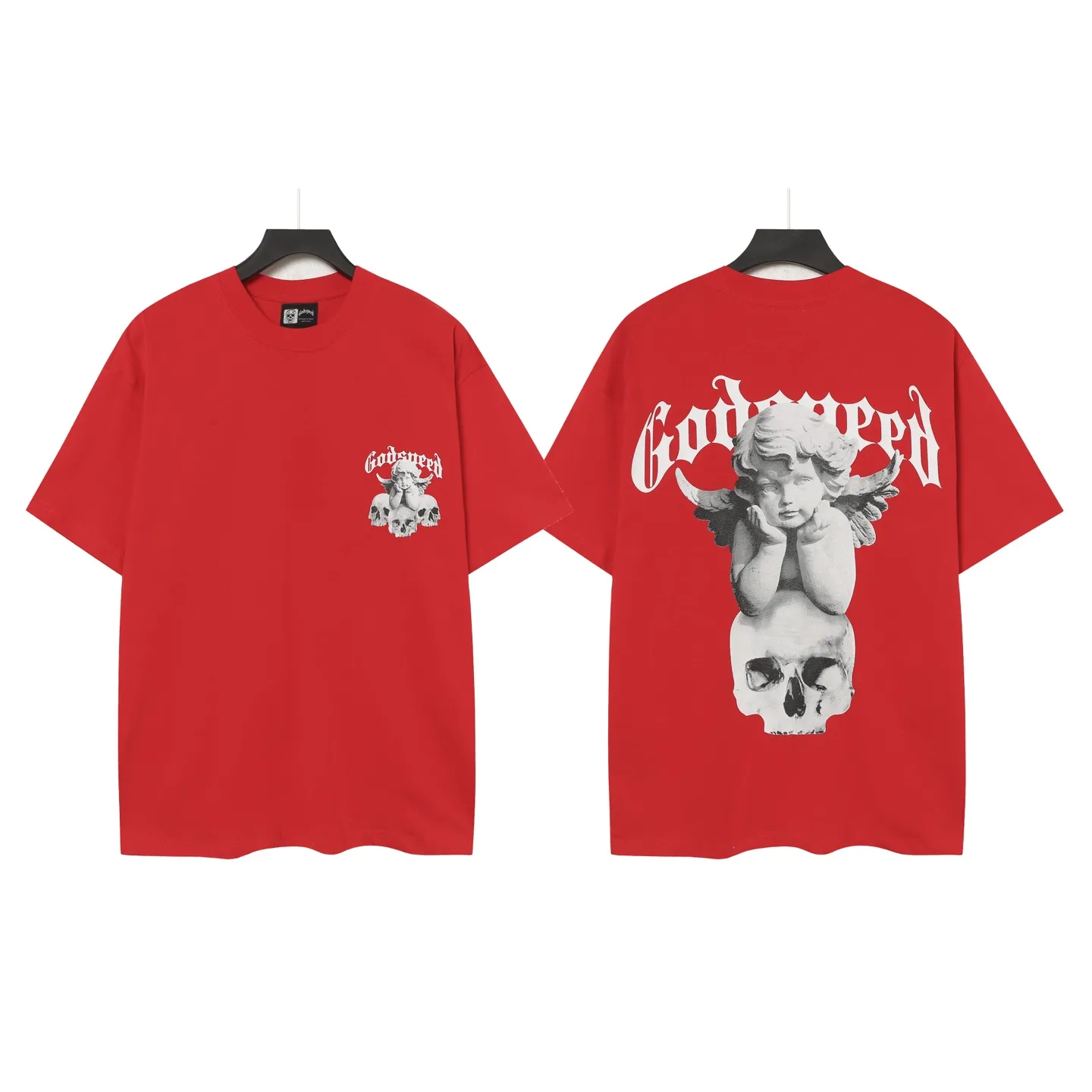 52💰5092#China Red/Klein Blue I Godspeed cross-border American rock and roll street wash retro style short-sleeved T (craft printing) fabric (fabric): 32 count combed double yarn 240 grams weight code (size): S-M-L-XL color (colour): Chinese red/Klein blue