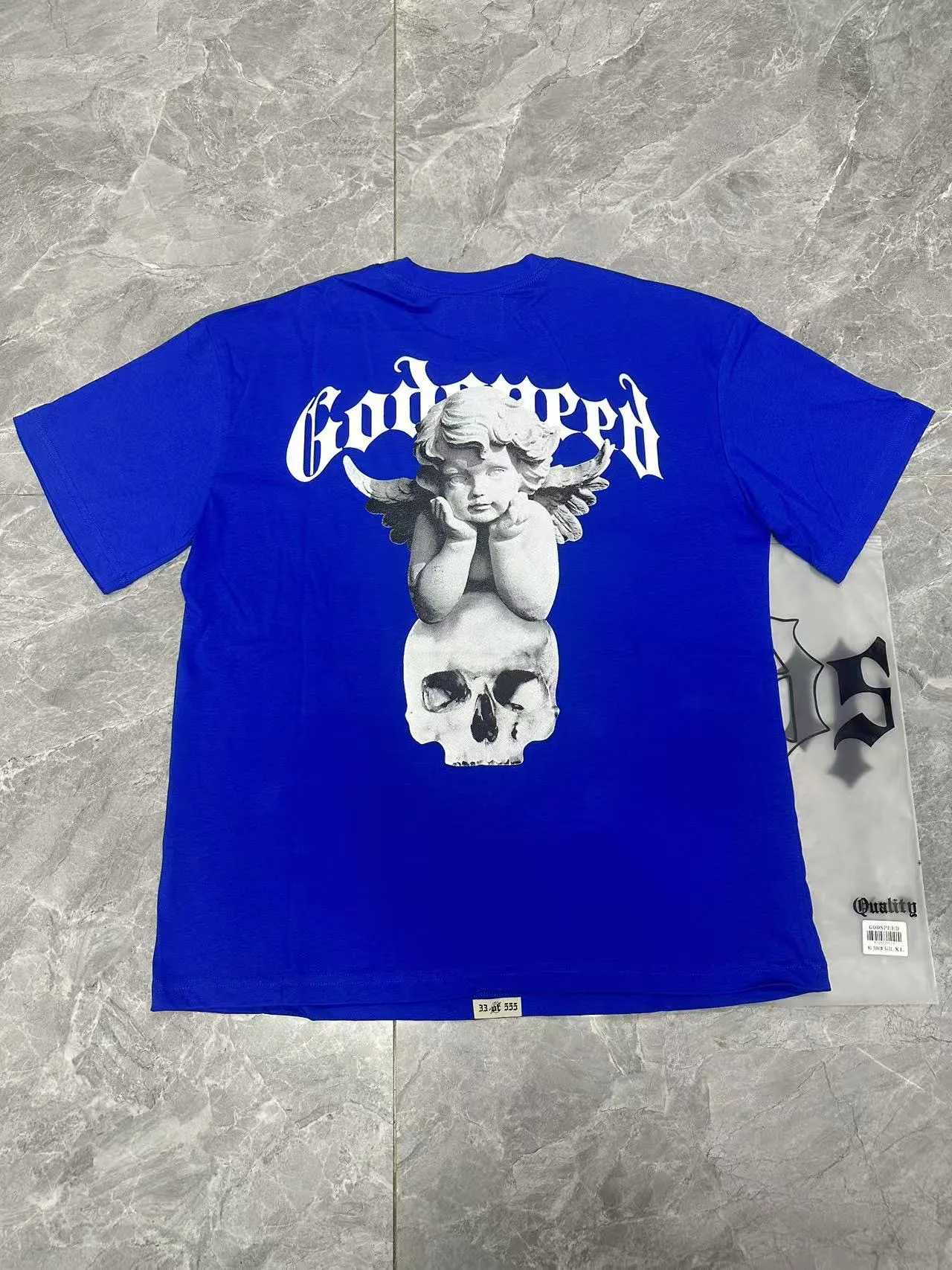 52💰5092#China Red/Klein Blue I Godspeed cross-border American rock and roll street wash retro style short-sleeved T (craft printing) fabric (fabric): 32 count combed double yarn 240 grams weight code (size): S-M-L-XL color (colour): Chinese red/Klein blue